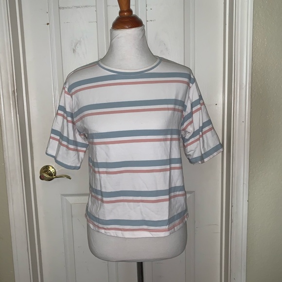 White blue and pink striped t-shirt - Picture 1 of 5